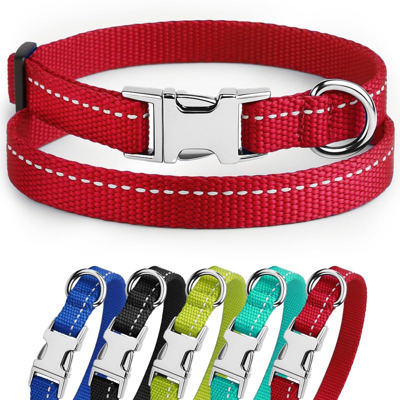 CollarDirect Reflective Dog Collar for a Small, Medium, Large Dog or Puppy with a Quick Release Buckle - Boy and Girl - Nylon Suitable for Swimming (7-11 Inch, Red) - Image 1